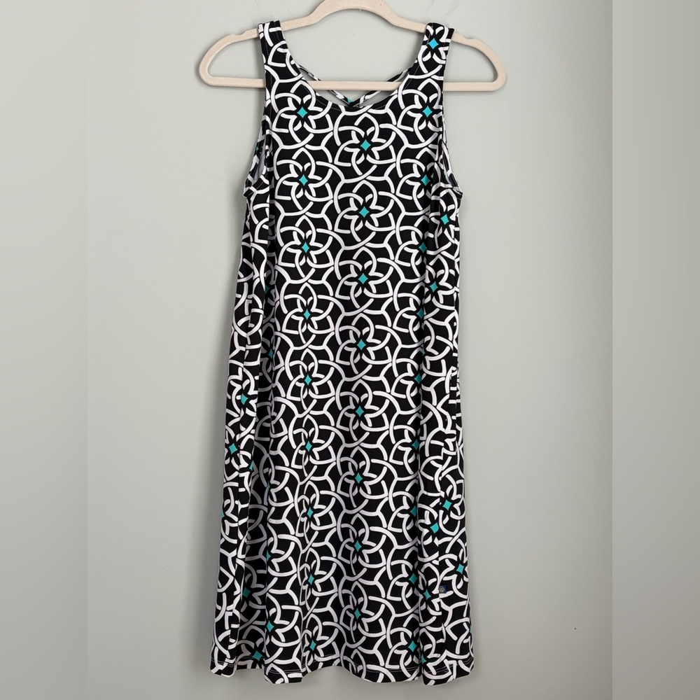 Banana Boat UPF 50 Black White Turquoise Geometric Swim Coverup Dress, Sz Medium